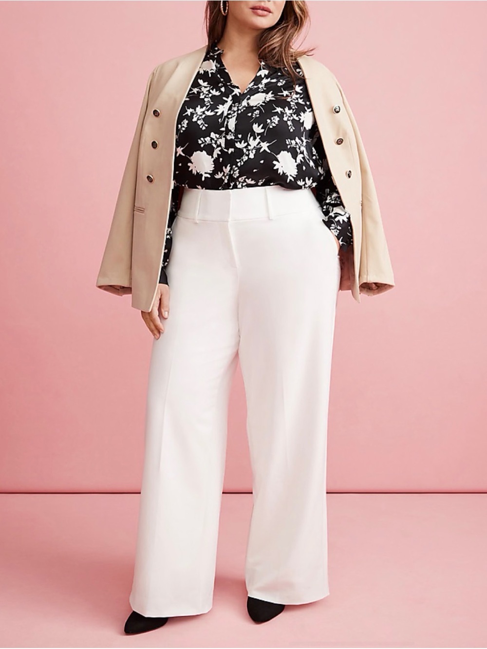 Lane Bryant Women’s Cream Drape Wide-Leg High Waist Trousers Size 16 NWOT